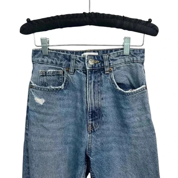 Zara High Waisted Factory Destroyed Denim Jeans Size 2 - Picture 4 of 9